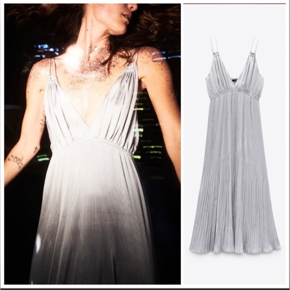 NWT ZARA AW21 SILVER PLEATED
SLIP DRESS - Picture 3 of 12